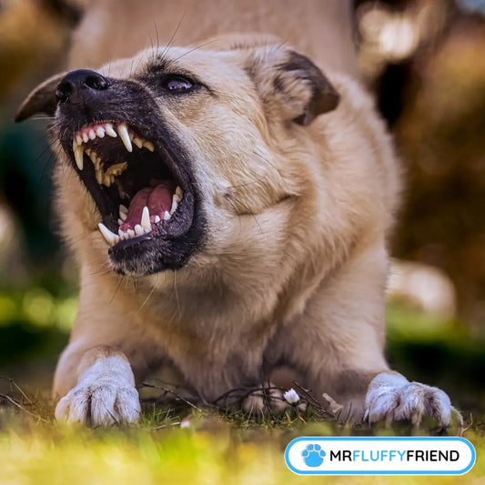 A dog with an open mouth, showcasing a barking posture that might suggest aggression